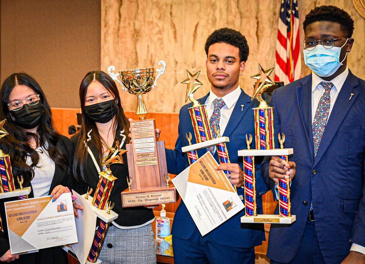HCDEtx's tweet photo. Congratulations to the #CASEDebates students from @AliefKerr and @Elsik_Forensics for being crowned @HoustonUDL City Champions! Kerr HS took first in CX policy #debate and Elsik HS won the World Schools Debate for the third year in a row! #Rewteetπ to celebrate their success. π https://t.co/gEofvoAxMD