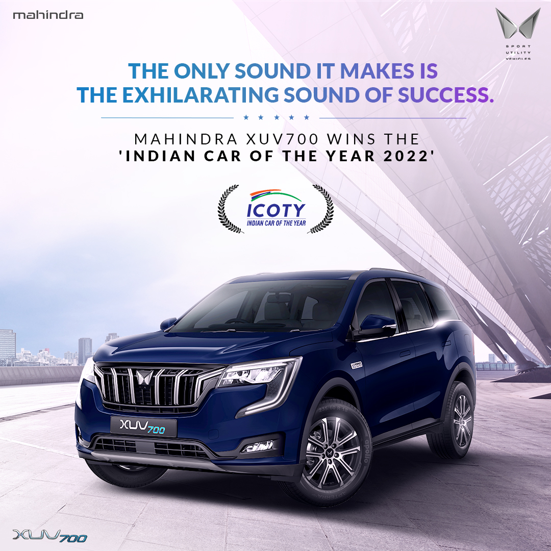 Mahindra_XUV7XO's tweet photo. Our SUVs have been everywhere though no place is as satisfying as the No. 1 position. Mahindra XUV700 brings home the Indian Car of The Year 2022 award.
@ICOTY_jury 

#HelloXUV700 #XUV700 #ICOTY2022 https://t.co/M4vQSCF4wD