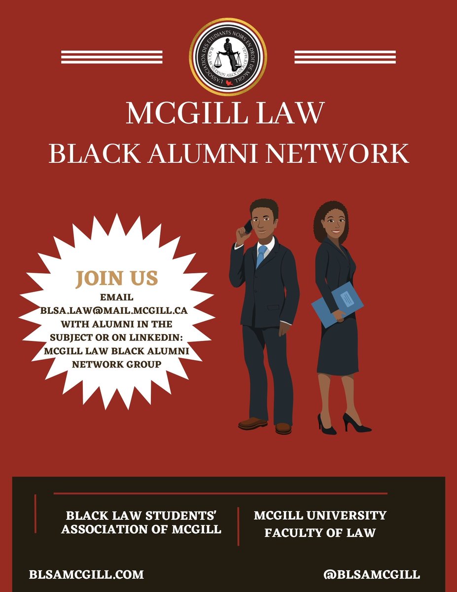 We're happy to announce the creation of the McGill Law Black Alumni Network! We aim to create a lifelong alumni community with support and engagement opportunities with prospective, current and graduated students.
<a href="/LawMcGill/">McGill Faculty of Law | Faculté de droit</a> @DeanLeckey
#mcgill24 #200reasonstogive #BeyondCDH