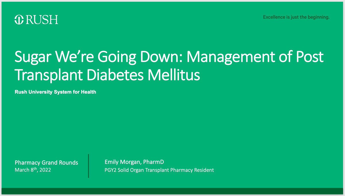 Emily_Morgan93's tweet photo. Final CE presentation of my PGY2 is done! This presentation looked at management of PTDM with a focus on GLP1s, SGLT2s, &amp; DPP4s. This was a huge topic, but I was able to dive into the literature to asses diabetic agents and their potential use in the SOT population ✨ https://t.co/v43ElBI4kp