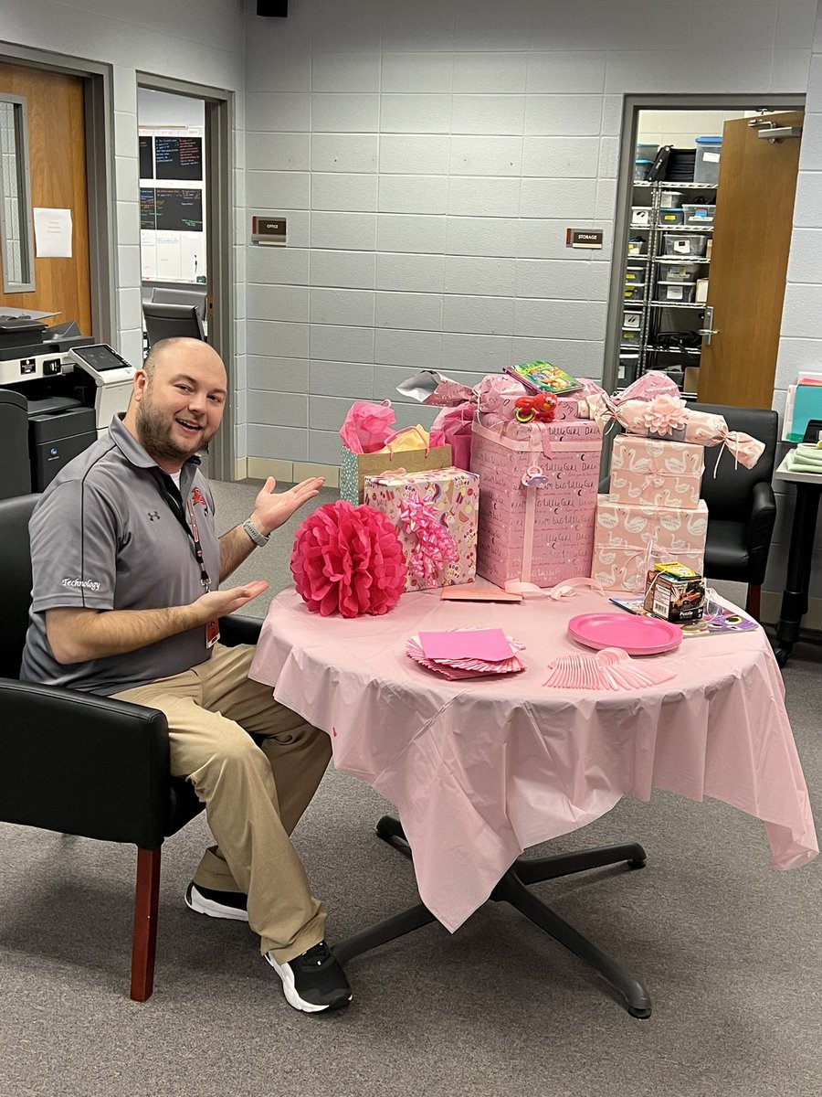 vb4mb's tweet photo. Celebrating the upcoming addition to the @bransonschools tech dept family today!! Baby 2.0 for Brandon coming soon!! We even made the boys play the candy bar diaper game!! #girltime #almosthere #spoiledalready #wearebranson https://t.co/GwptVr5Lst