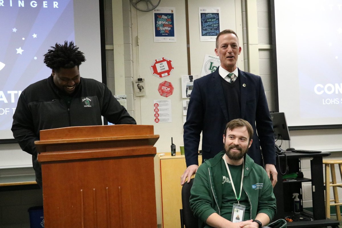 LkOrionHS's tweet photo. We are proud to announce our Support Person of the Year is Matthew Stringer, our daytime Head Custodian. Thank you for your tireless effort and support. #AlwaysLakeOrion #NoEasyButton https://t.co/DoeeZgzlqJ