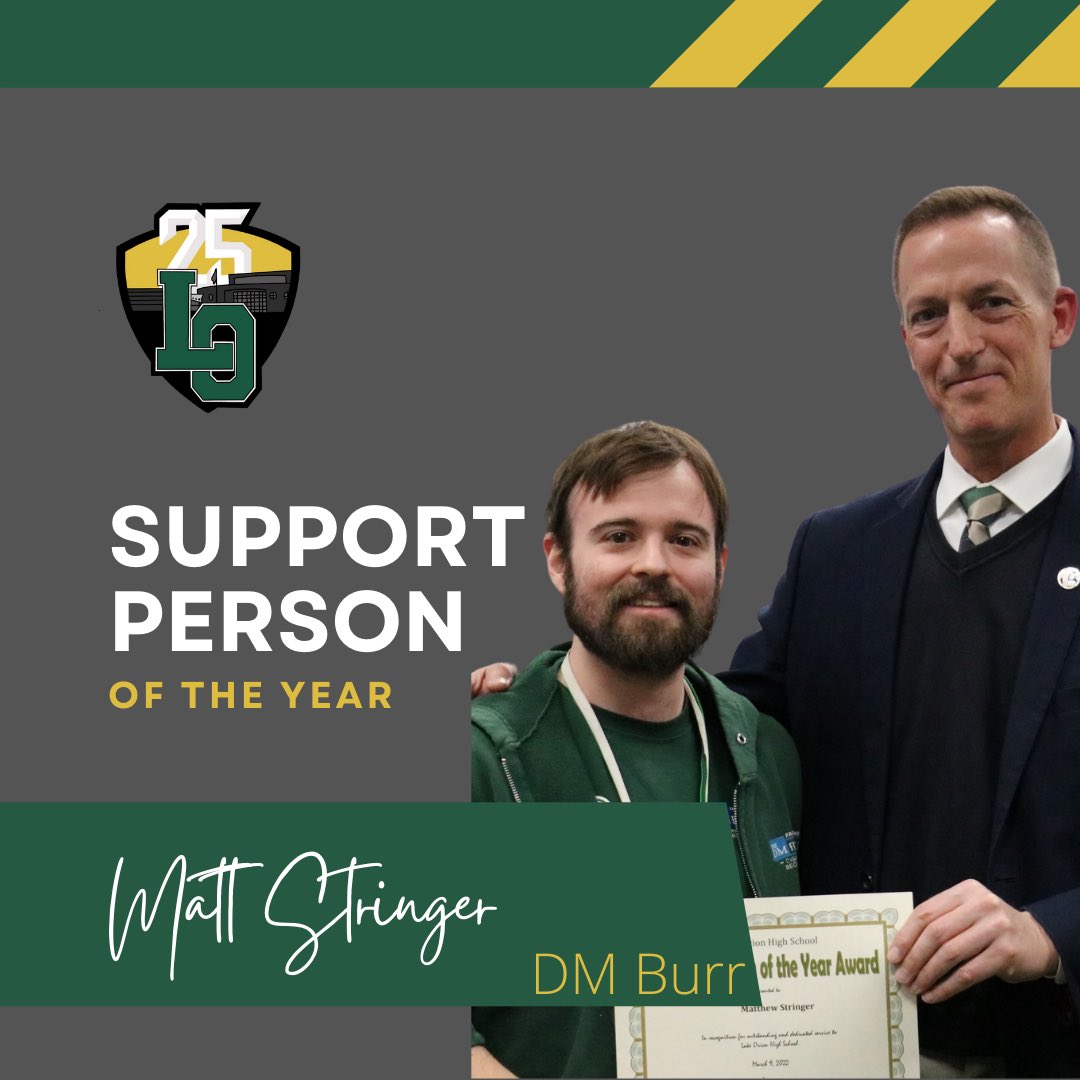 LkOrionHS's tweet photo. We are proud to announce our Support Person of the Year is Matthew Stringer, our daytime Head Custodian. Thank you for your tireless effort and support. #AlwaysLakeOrion #NoEasyButton https://t.co/DoeeZgzlqJ