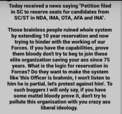 _nova135_'s tweet photo. Ye Armed Forces hai bhai.. mama k ghar nhi....
Dushman jaat puch k goli nhi chalata
These people have no sense, and wanna join elite organization like Armed Forces by reservation.... https://t.co/ZzLNRisn6d