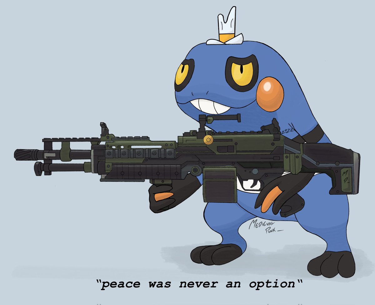 khal_is_asleep's tweet photo. i was SUPER stoned last night and finished this at 3am. Its croagunk holding a spitfire with a doug dimmadome hat. pls im a comedic GENIUS. #ApexLegends #Pokemon https://t.co/ys6UAFdpYq