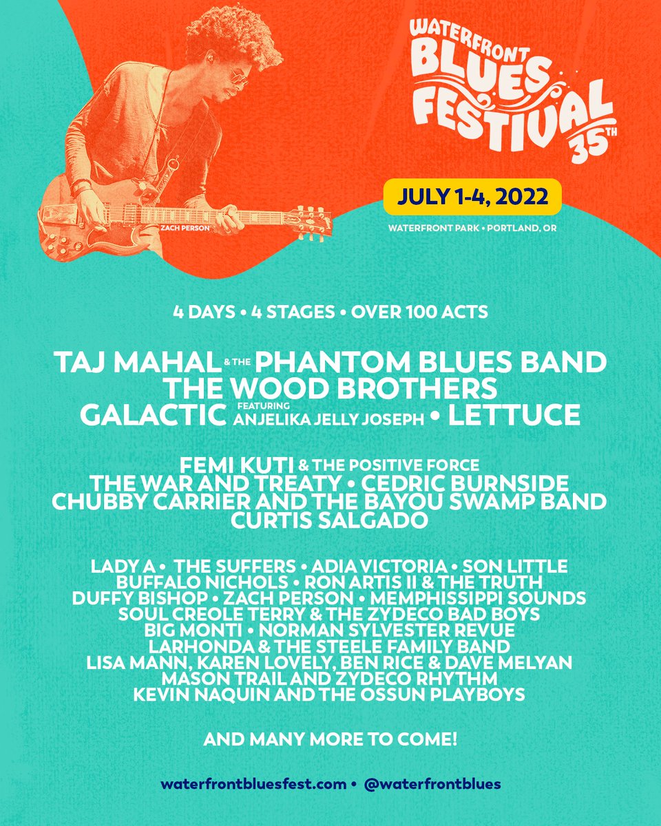 WaterfrontBlues's tweet image. Cue the trumpets, harmonicas, drums and washboards 🎺🎹🎸 The 2022 initial lineup is HERE! We've got funk friends, soul friends and of course LOTS of blues friends all coming to celebrate our 35th anniversary. GET READY to get your Early Bird tickets tomorrow at 10 am PST.