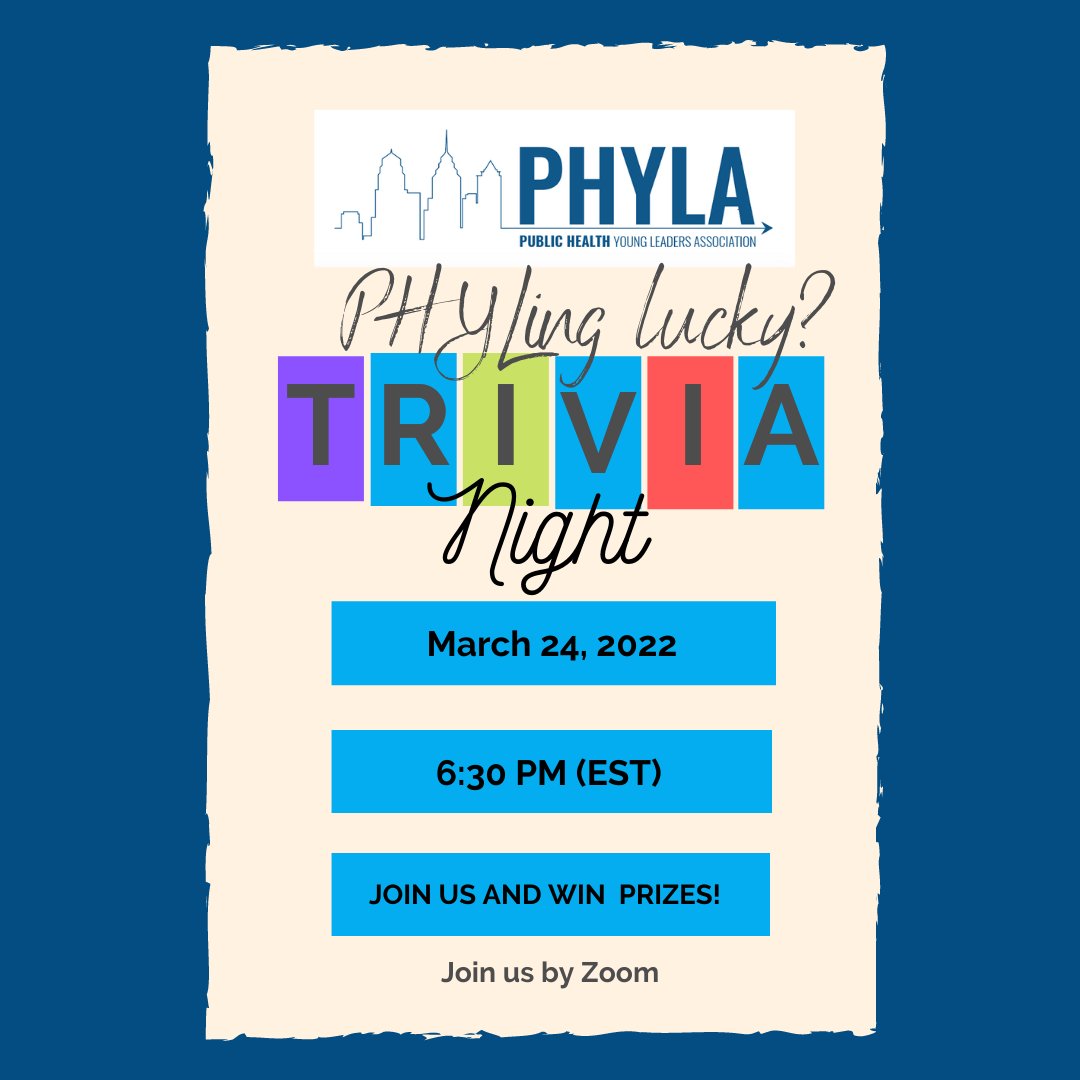 PHYLing lucky? Join us for an evening of trivia-filled fun! 

Play by yourself or make a team with your friends, roommates, pets or plants for your chance to win prizes. This trivia event will be held via Zoom, so be sure to figure out how you and team will coordinate.