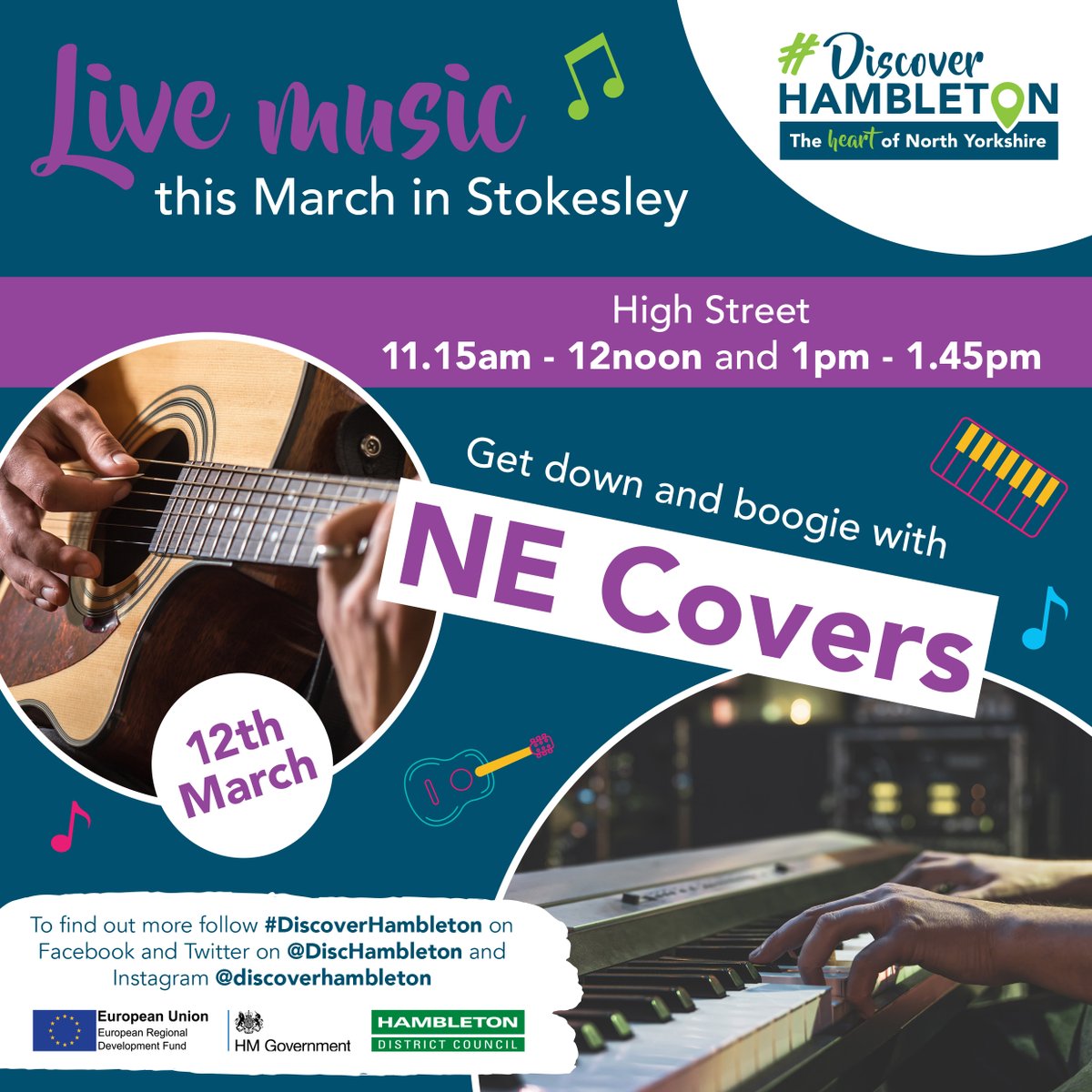 DiscHambleton's tweet photo. The market towns across #Hambleton are coming alive with the sound of music across #Easingwold, #Stokesley, #Thirsk, #Northallerton and #Bedale look out for #MusicinMarch! 

This week it's Stokesley! 🎼 We cannot wait to see #NECovers this Saturday! 🎶 https://t.co/kTfYAViaR4