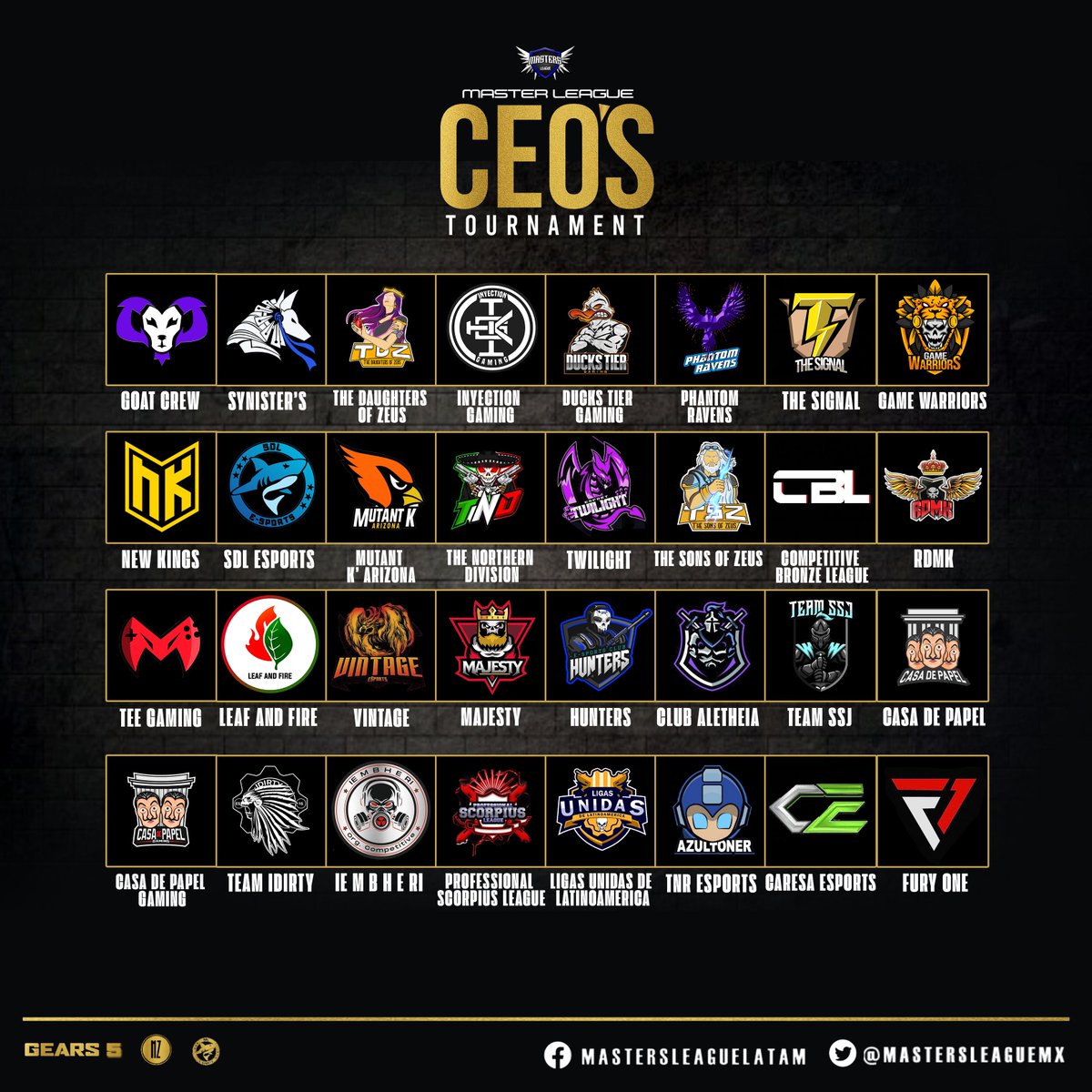 No solo juegan los CEO's en este evento si no también los equipos, la comunidad se ha unido 🔥🔴

Rompamos paradigmas, cambiemos la comunidad y disfrutemos el juego 🎮👏

#Gears5 #GearseSports #eSports