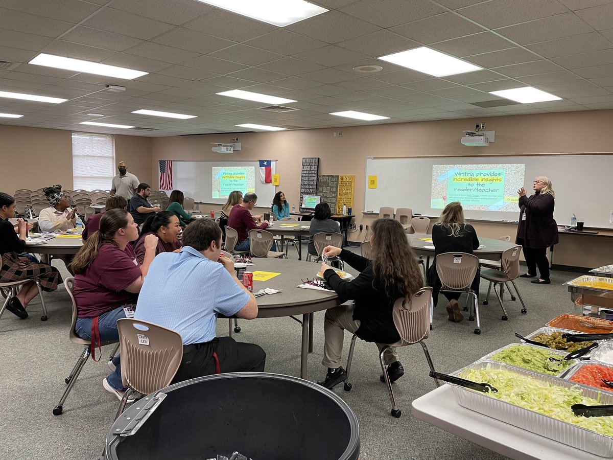 hshabz's tweet photo. Great day at CRHS “Lunch and Learn”. Big win writing strategies in all content area was discussed and shared with everyone! Writing is magical, no matter what content!!! #KISDSecMath #crhsmath #icyoucincomath #cpoe @JamesCross12 @jeremywstahl @RachelARice07 https://t.co/gfnurz91x9