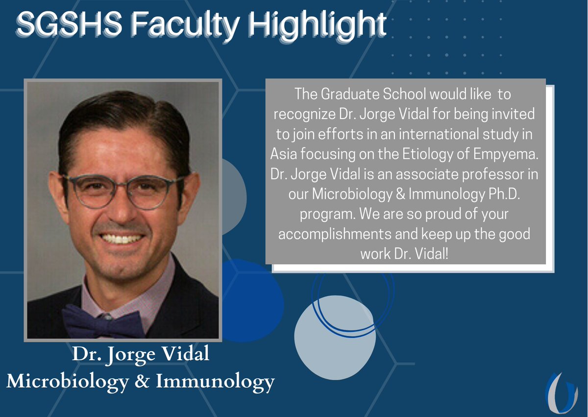 Join us as we highlight Dr. Jorge Vidal for being invited to join efforts in an international study in Asia studying the Etiology of Empyema. Congratulations on your achievement Dr. Vidal! Be sure to follow the Graduate School for more student and faculty highlights #ummcampus