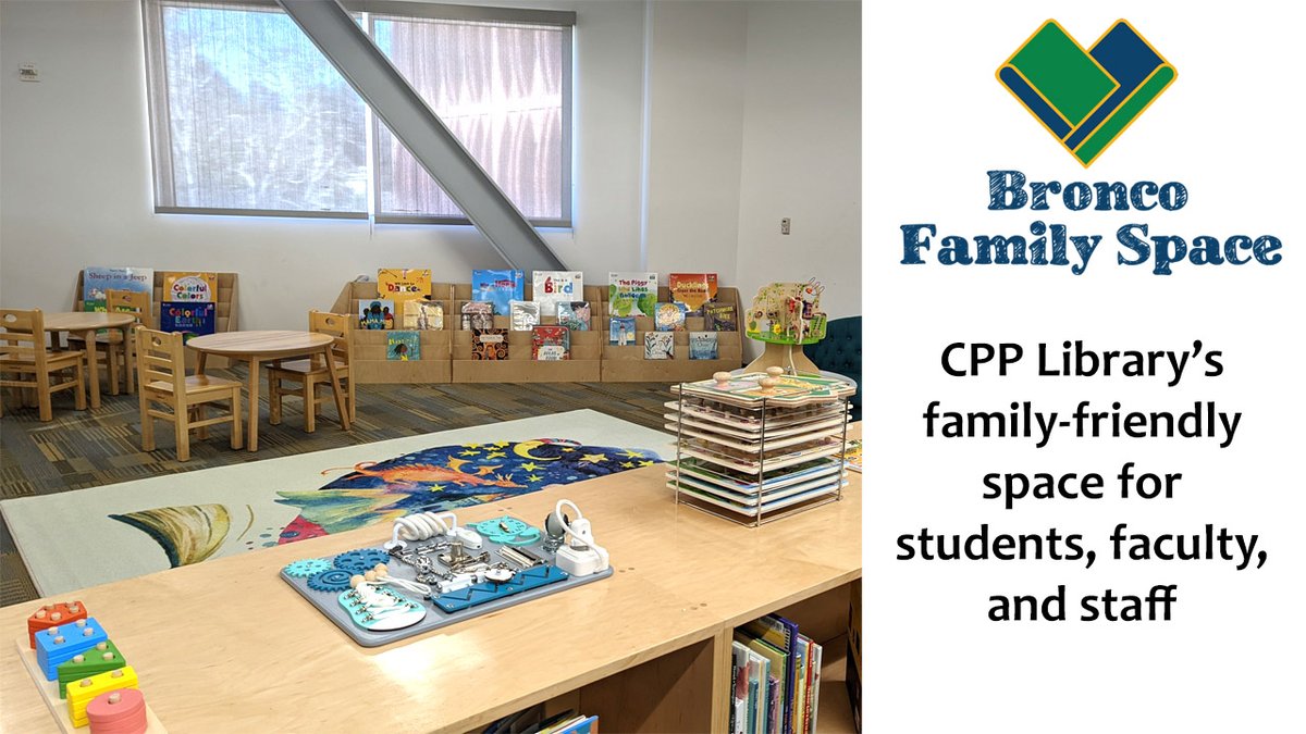 cpplibrary's tweet image. For Bronco parents, we have a space for you to study for your midterms or work on your class project while caring for your younger family member, the Bronco Family Space! This is a family-friendly space on the second floor, to learn more: cpp.edu/library/bronco…
#CPP #CPPLibrary