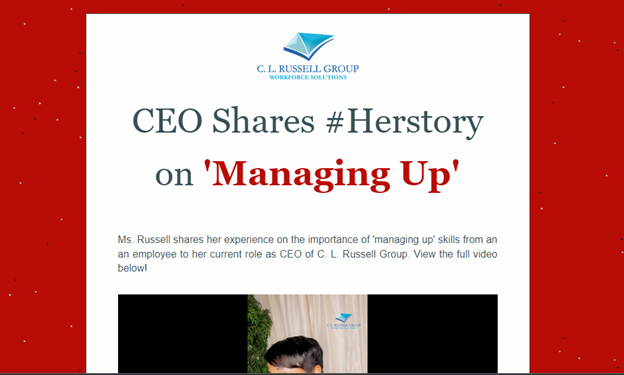 CLRussellGroup's tweet photo. Click the following link to read our latest newsletter, “CEO Shares #Herstory on ‘Managing Up’”: https://t.co/UDLKW4TsIx https://t.co/AaXZkcwUkY