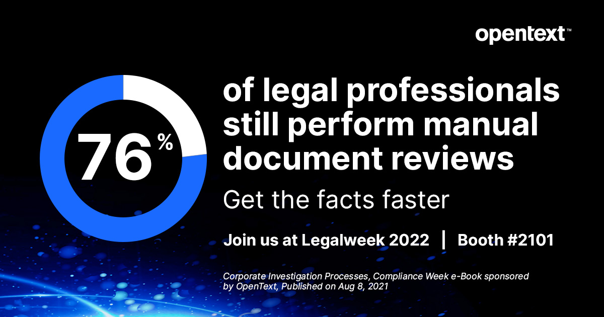Feels good to be back! Connect with <a href="/OpenText/">OpenText</a> at #Legalweek22 (Booth 2101). bit.ly/3BpRim2