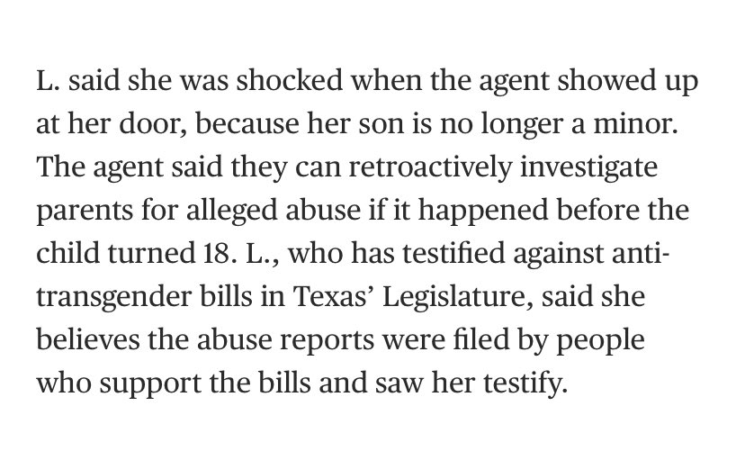 Mike_Hixenbaugh's tweet photo. It’s stunning to see politicians weaponize a state agency that has the power to strip children from their parents.

Must read reporting by @JoYurcaba. https://t.co/hRncrgPhf9