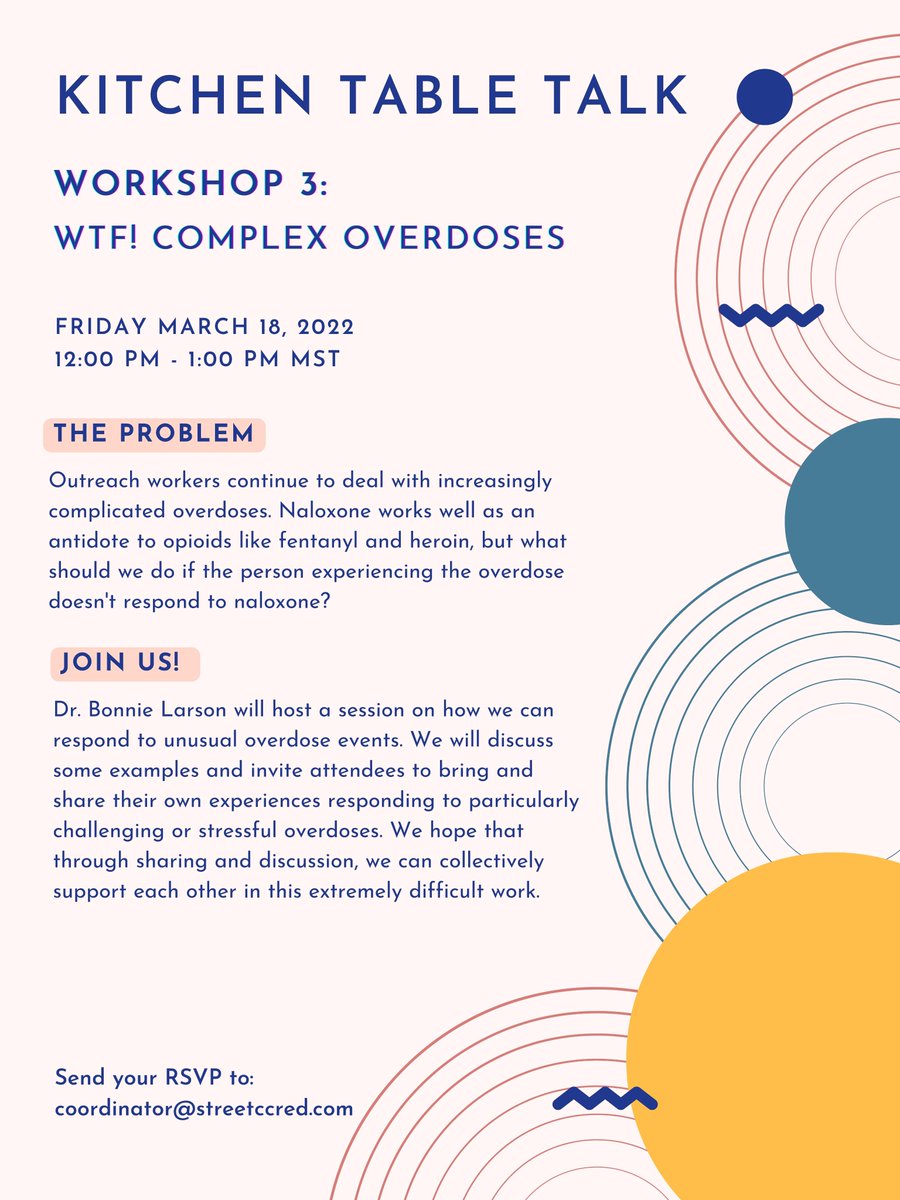 The jury is in! Join us March 18th at 12PM MST for our THIRD Kitchen Table Talk workshop - WTF! Complex Overdoses. You'll hear from <a href="/BonnieraeLarson/">Bonnie Larson</a> and fellow peers who will share their experiences and talk about how to respond to unusual overdose events. RSVP to the email below