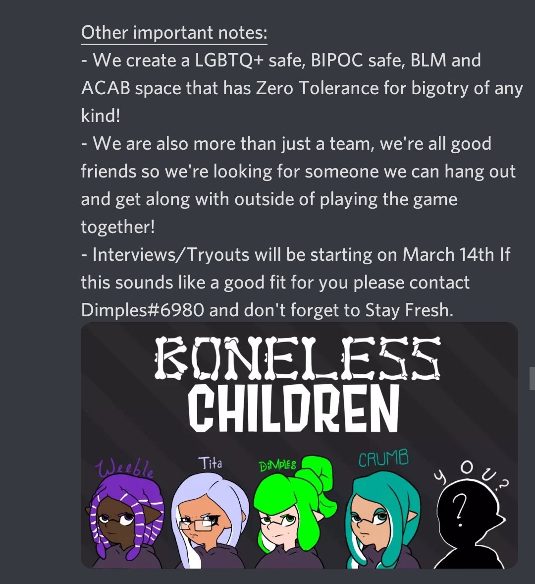 ika_empire's tweet photo. Important Boneless announcement! 👀

We're recruiting! Feel free to share and retweet! https://t.co/MwHv9TuPtT