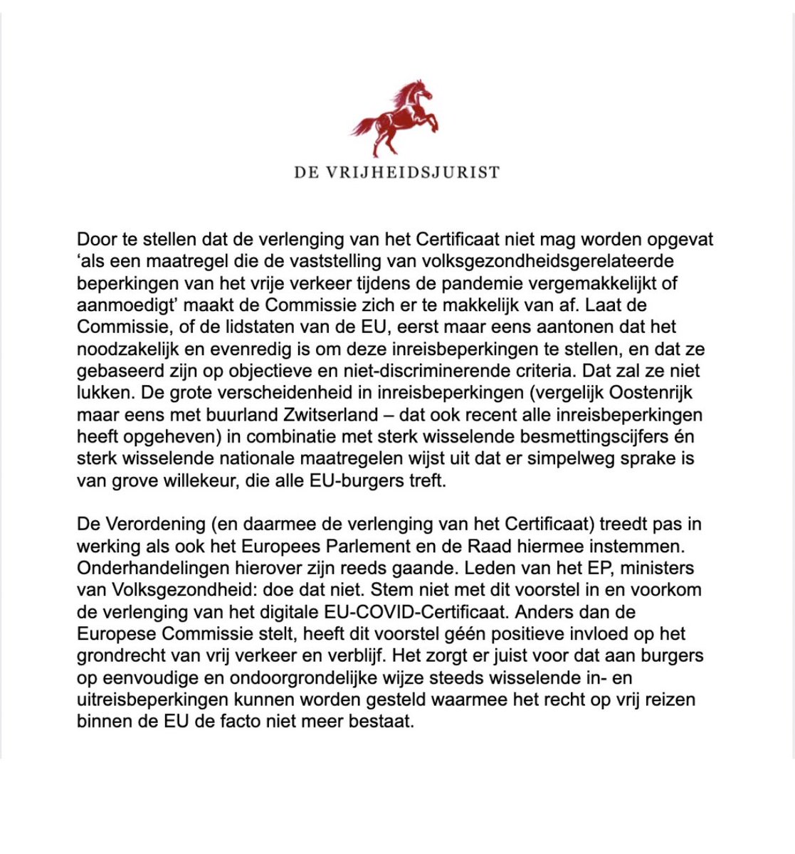 De coronapas wordt gepresenteerd als een app die reizen weer mogelijk maakt. Maar helaas betekent het juist het einde van vrij reizen binnen de EU. Stop de verlenging van de #coronapas. #VrijheidIsNietOnderhandelbaar.