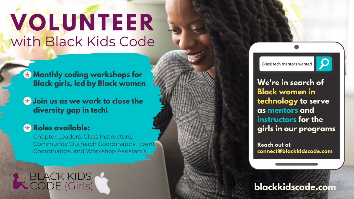BlackKidsCodeCA's tweet image. Become part of the movement by volunteering.
Help us mould the future women in tech! 👩🏿‍💻 
#volunteer #blackkidscode #weneedyou #blackwomenintech