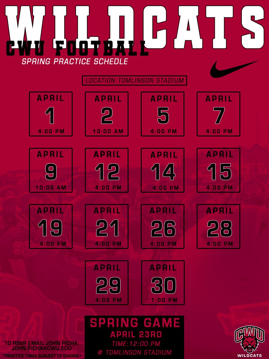 CWUFB's tweet photo. Mark your calendars! Counting down the days until CWU Football is back! #AllinAllTheTime https://t.co/arSQCukrk1