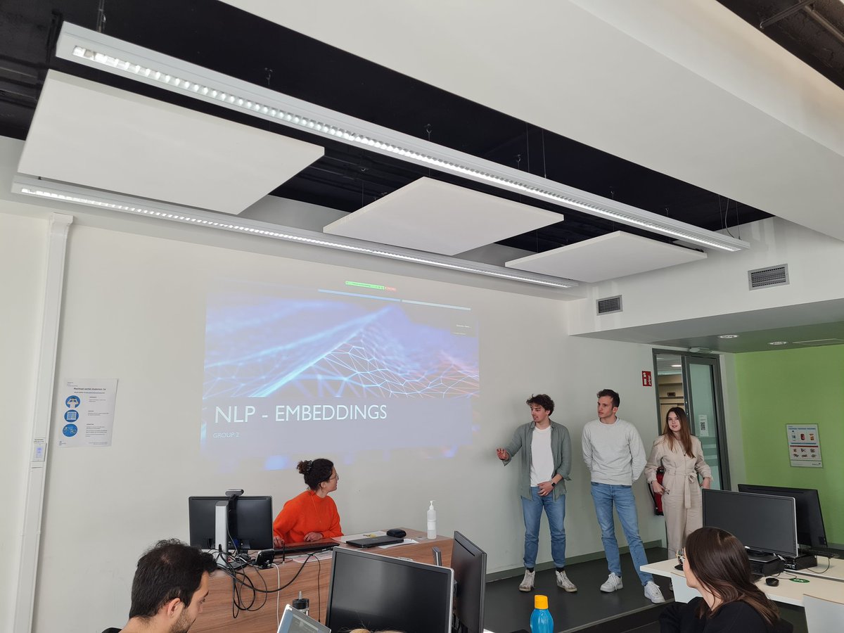 MatthBogaert's tweet photo. Today's menu: natural language processing #nlp in #SMWA22 #Lectue4. Some really nice presentations about the use of word embeddings #doc2vec #glove and topic modeling #LDA on #Airbnb listing reviews! https://t.co/hCIUzK5Dyc