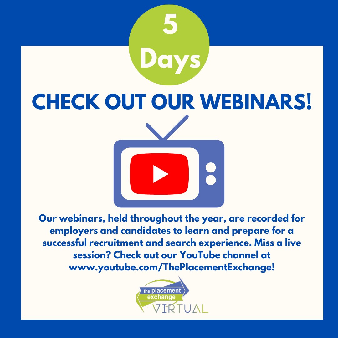 365TPE's tweet photo. #TPEVirtual goes LIVE in just FIVE DAYS!
As you prepare for your TPE Search, we encourage you to check out our webinars held throughout the year! Visit us on YouTube at https://t.co/vRuJsHlG2n
#SAChat #SASearch #SAGrad #SAPro https://t.co/ymtcKCOBZi