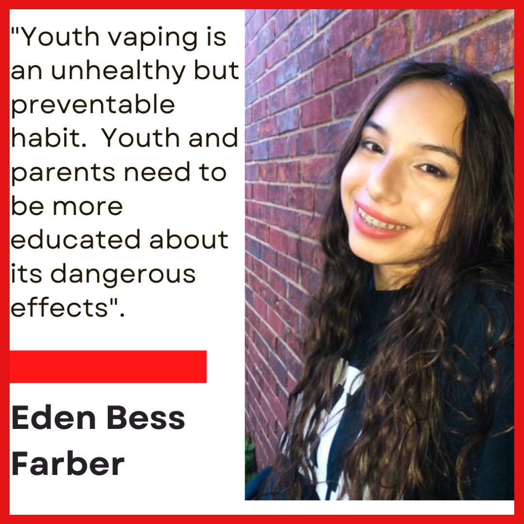 VAPERACE_Center's tweet photo. Meet a YAC member! Eden Bess is in 9th grade and is excited to be a member of YAC. She is passionate about ending youth vaping and wants to “help and educate teens and be a part of positive change” #EndYouthVaping #AHA #vaperace https://t.co/vMKAOoHYNh