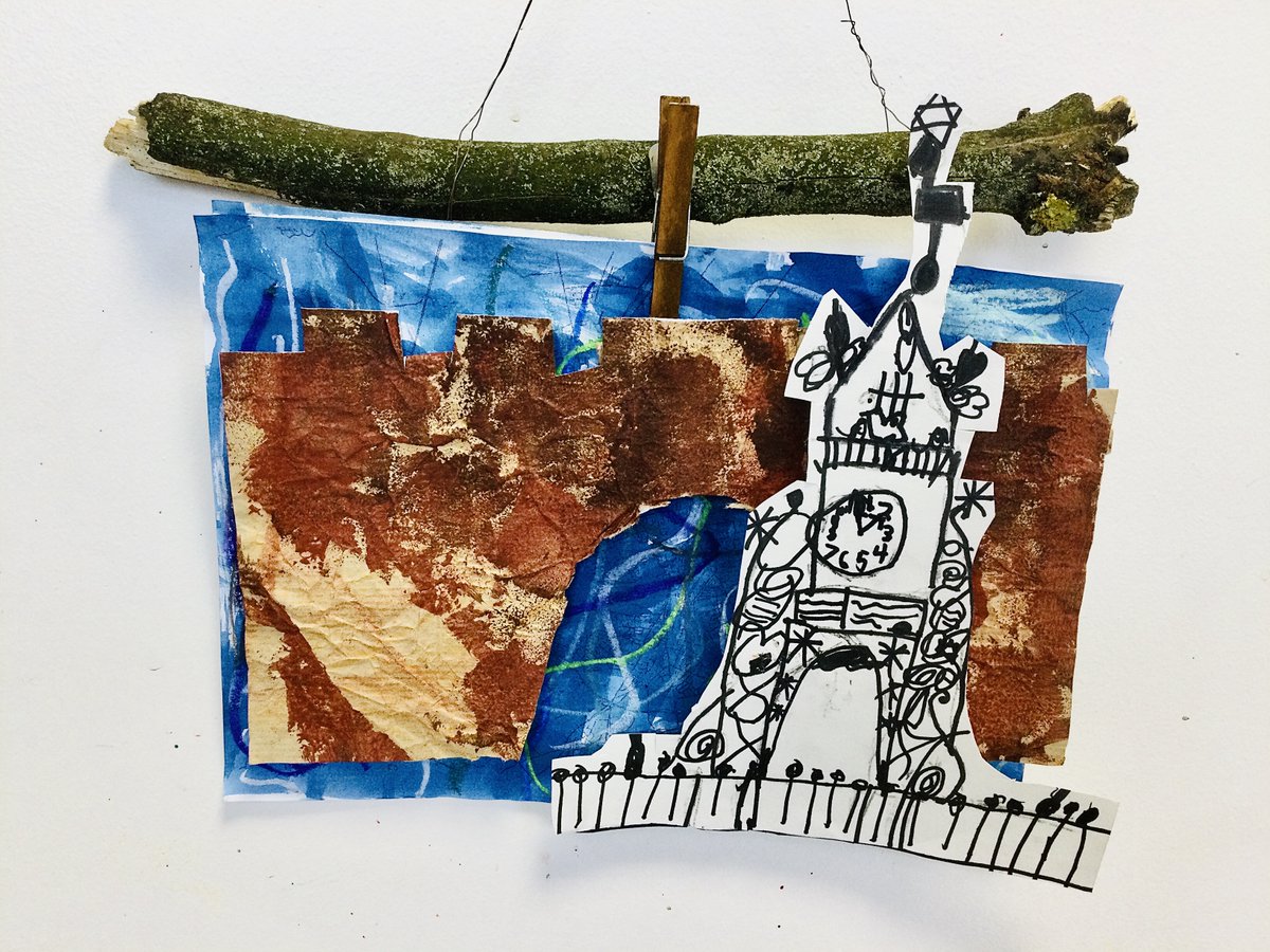 mill_view's tweet photo. Wonderful artwork created by year 1, as part of their ‘Our Local Life’ topic. Children painted the River Dee, printed the Roman Walls and completed an observational drawing of the Eastgate Clock. And the branches are all local, collected after Storm Eunice!  @CAcademiesTrust https://t.co/6C2tLS1QTO