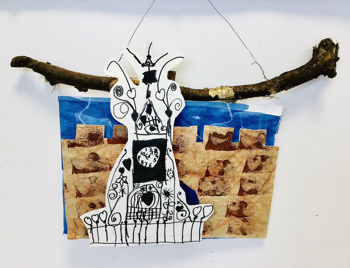 mill_view's tweet photo. Wonderful artwork created by year 1, as part of their ‘Our Local Life’ topic. Children painted the River Dee, printed the Roman Walls and completed an observational drawing of the Eastgate Clock. And the branches are all local, collected after Storm Eunice!  @CAcademiesTrust https://t.co/6C2tLS1QTO