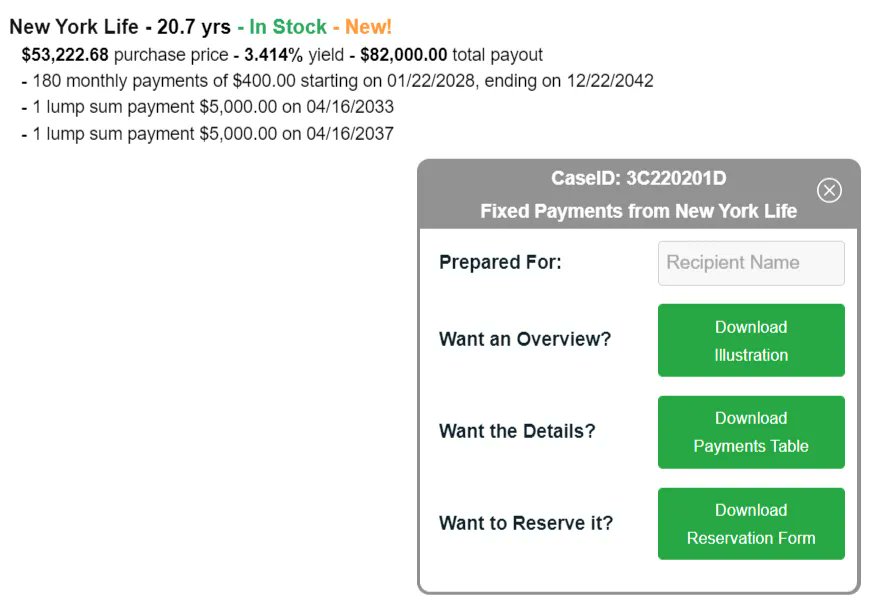 dcfannuities's tweet image. Featured #DCFIncomePayments
New York Life - 20.7 yrs - In Stock - New!
$53,222.68 purchase price - 3.414% yield - $82,000.00 total payout

CaseID: 3C220201D
Get details and reserve here: buff.ly/3Km8tYZ

#DeferredIncome #RetirementIncome #EstatePlanning