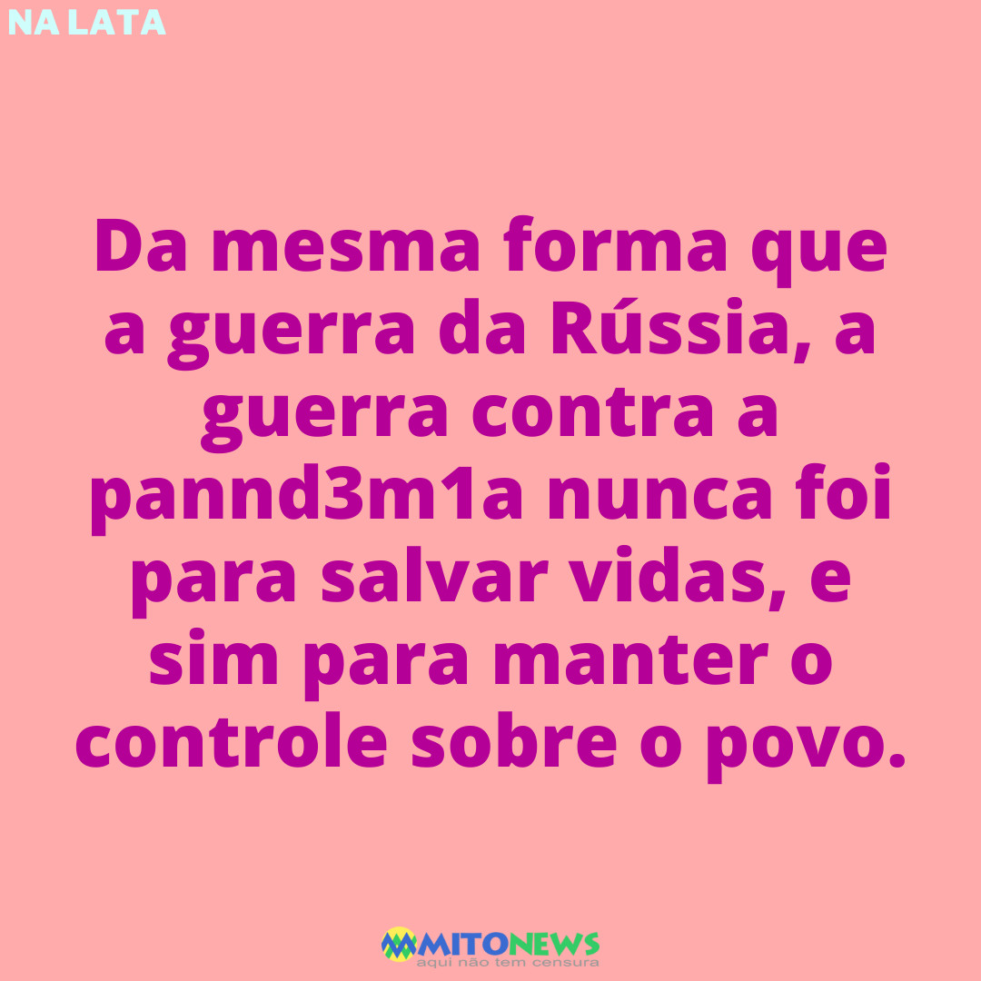 Da mesma forma que a guerra da Rússia, a guerra contra a pannd3m1a nunca foi para salvar vidas, e sim para manter o controle sobre o povo.
.
.
.
#pandemia
#guerrarussia
#mitonews
#bolsonaro22