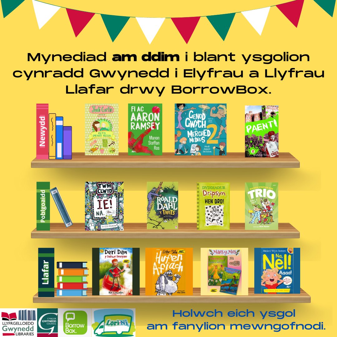 LlyfrGwyneddLib's tweet photo. Mae Gwasanaeth Llyfrgell Ysgolion Gwynedd wedi lansio cynnig e-lyfrau ac e-lyfrau llafar i ddisgyblion blynyddoedd 3 i 6 am ddim drwy Borrowbox fel rhan o'r gwasanaeth ar gytundeb i ysgolion cynradd y sir.

Mwy o wybodaeth yma: https://t.co/MtqKvzX0ce https://t.co/QxOgdh2uvn