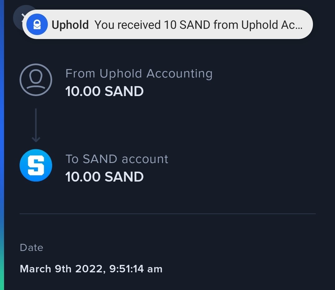 Crypto_Perez562's tweet photo. @UpholdInc 

Thank you so much for keeping your end of #sand #thesandbox #cryptocurrency crypto promotion!

Must admit, I was upset when certain details weren't embedded into the original email sent to investors, but glad I fell into that percentage of the 1st few thousands . https://t.co/OW7PnlU0g8