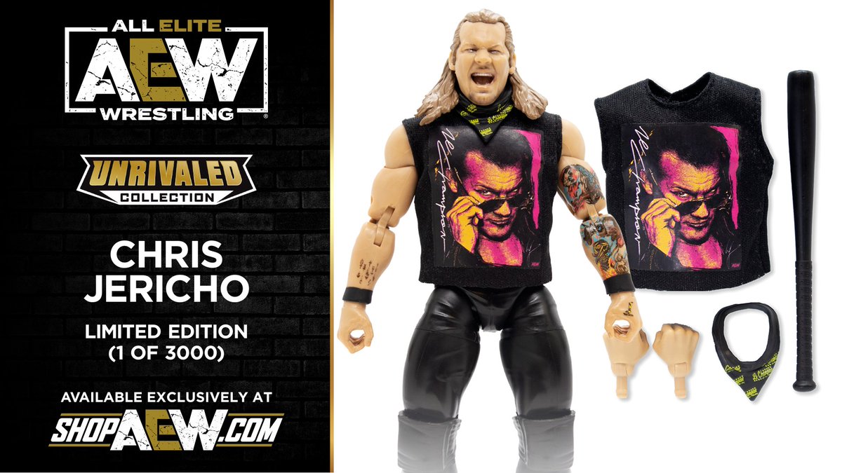 PWTees's tweet photo. https://t.co/s0yJBTIuHq EXCLUSIVE: Chris Jericho - Limited Edition (1 of 3000)
AEW Unrivaled Collection Action Figure
ON SALE NOW: https://t.co/22MfrebONY
LIMIT 2 PER ORDER | NO COUPONS
@IAmJericho #ShopAEWExclusive #UnrivaledCollection #AEW https://t.co/sc7TLQu3x0