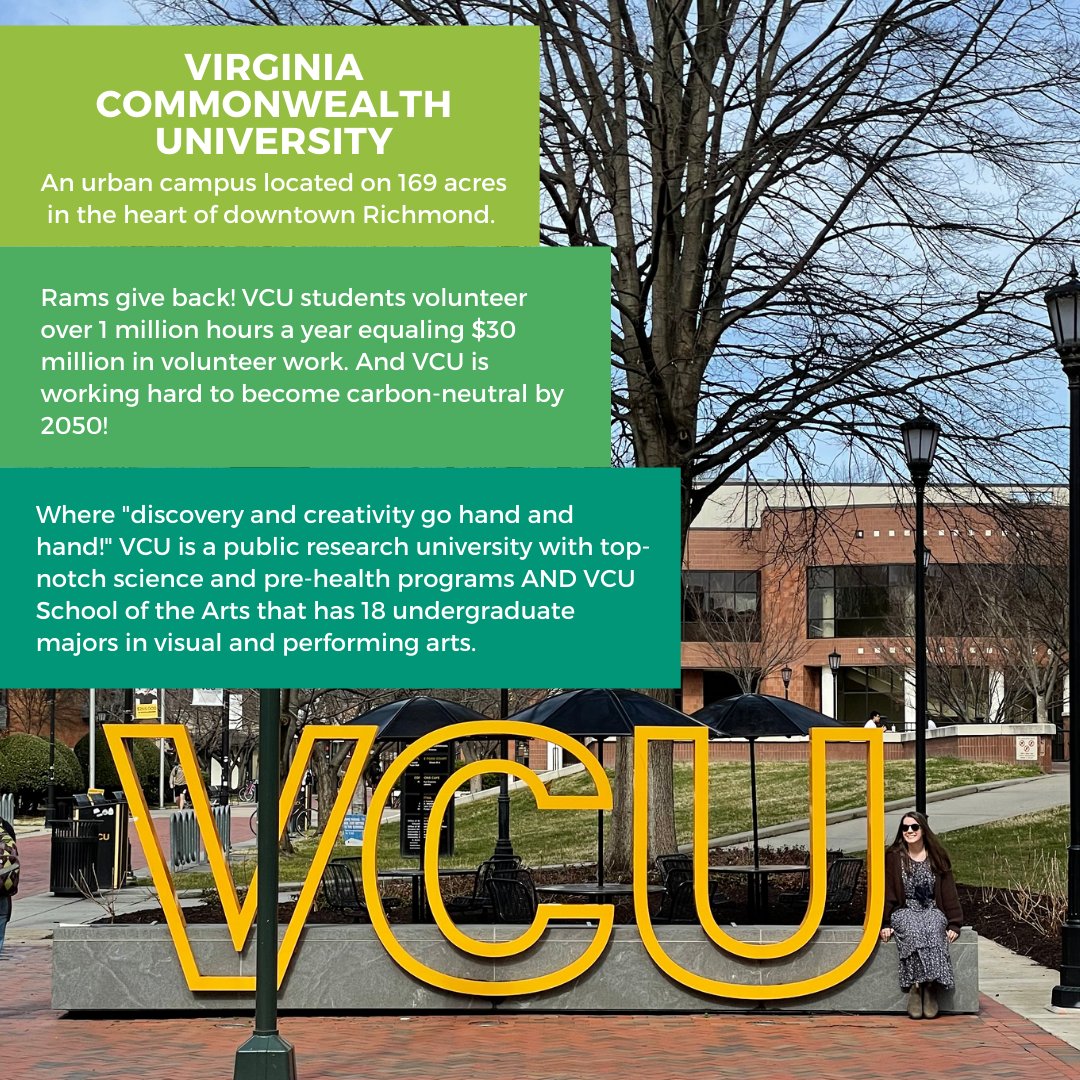 ADVCollegePlan's tweet photo. Are you considering Virginia Commonwealth University? 

Here are some great facts that we learned during a recent visit to the campus! ✅

#VCU #VirginiaCommonwealthUniversity #collegecampusfacts #collegetours #collegevisits #VAcolleges @VCU https://t.co/zakN0cAhY7