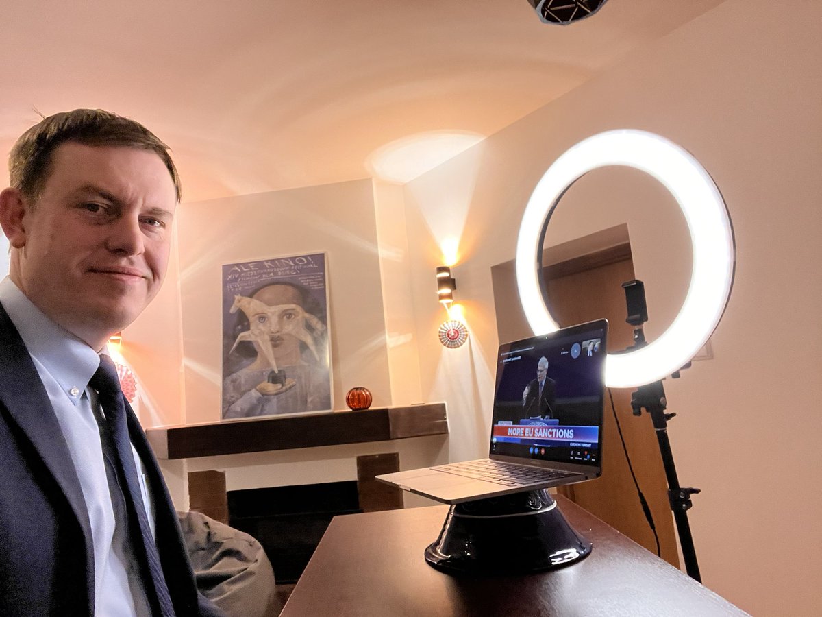 M_Baranowski's tweet photo. Looking forward to joining @euronews evening news in few minutes, where we will talk about the war in Ukraine, the idea of NATO delivering MiG-29, and about the visit of VP @KamalaHarris to Warsaw.
#BasementStudio https://t.co/vS3UqyyzuK
