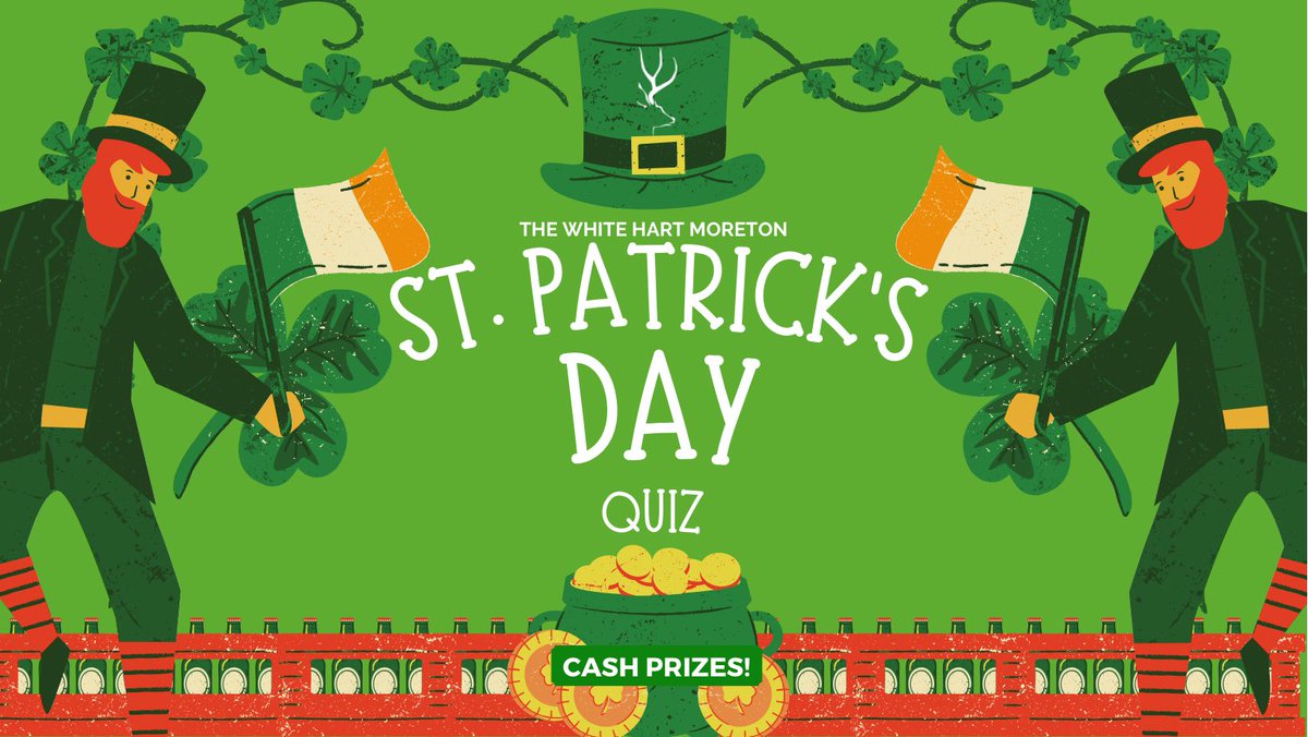 WH_Moreton's tweet photo. Join us at The White Hart for our St Patrick’s Day Quiz! Call 01277 890890 to book #paddysday #StPatricksDay #quiznight #essex #ongar https://t.co/rseRmwO9oD