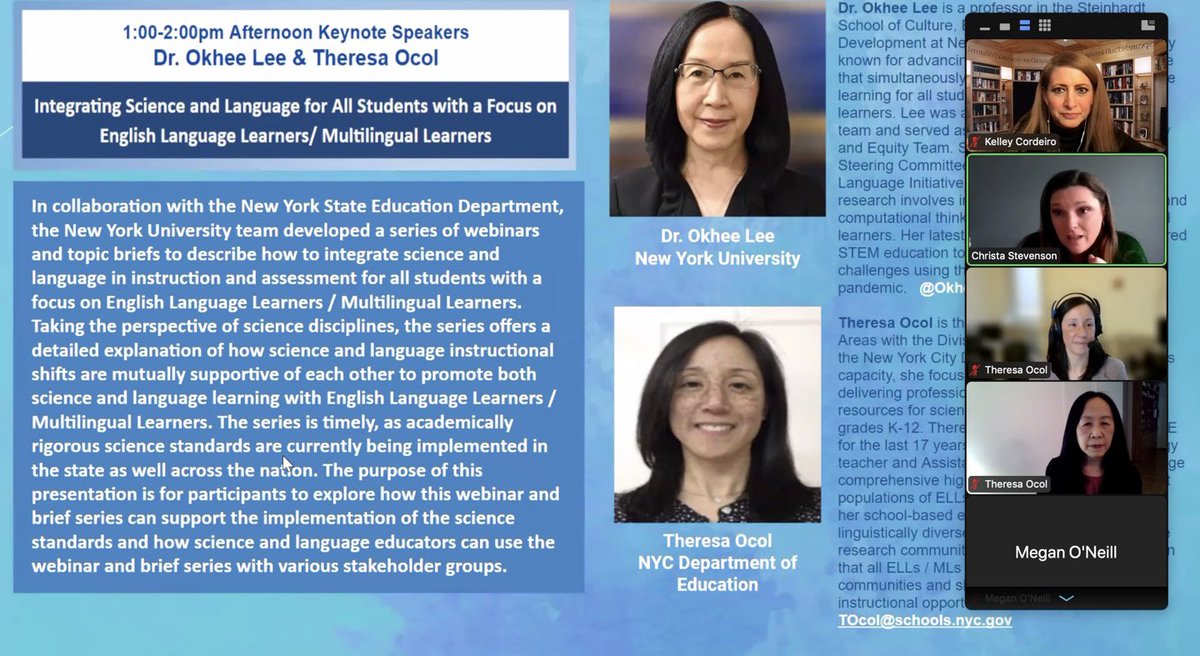 KelleyCordeiro's tweet photo. Welcome back to #LITI2022 after lunch! So excited to kickoff our afternoon with #keynote speakers @OkheeLee_ & @TheresaOcol #IntegratingScience& #Language for #MLLs @LIRBERN #ALL4ELLs https://t.co/XctEpwu4Iu