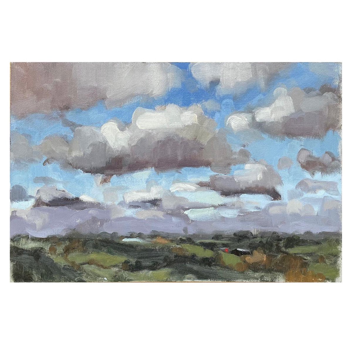 FionaCarver's tweet photo. What a glorious day for #pleinair painting! Perfect #clouds blowing across the #landscape. This is a favourite view near where I live in #rutland . #enpleinair #clouds #britishart #oilpainting #rutlandart #rutlandartist #landscapeart #landscapepainting https://t.co/2OtEIeKTvG