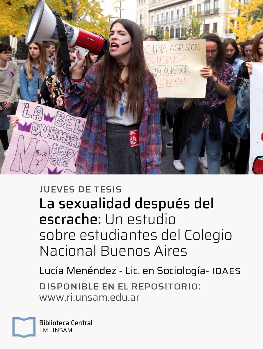 BC_UNSAM's tweet photo. #Juevesdetesis
“La sexualidad después del escrache: un estudio sobre estudiantes del Colegio Nacional Buenos Aires”, tesis de Lic. en Sociología, presentada en 2021 por Lucía Menéndez #IDAES 
📝Trabajo disponible en #AccesoAbierto en el #Repositorio👉 https://t.co/T83Z4BvUwp https://t.co/38zqGLchiC
