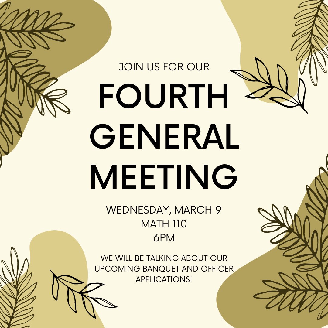 hon_ttu's tweet photo. Our fourth general meeting is in-person tonight, at 6 PM in MATH 110! We will be talking about our upcoming banquet and officer applications so make sure to come! https://t.co/E4sAEe9i4h