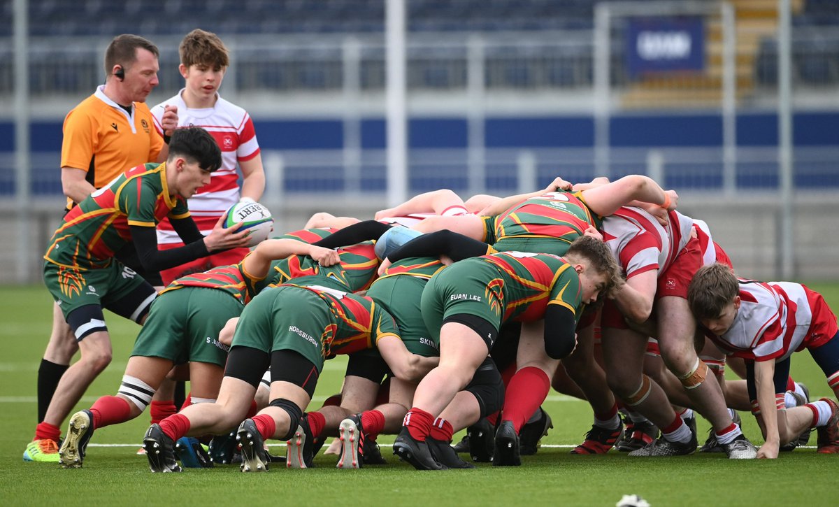 Scotlandteam's tweet photo. U18 Schools Shield | @lorettosport 43-8 @QVSchool

Delight at DAM Health Stadium for Loretto School who run out comprehensive winners in the third game of the afternoon 👏

Match report to follow at the completion of all four games. https://t.co/4zJOKKSCqI