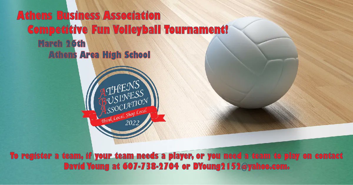 AthensBusiness's tweet photo. Have you heard about our first ever Volleyball Tournament we are holding at the end of the month?! On top of the volleyball tournament, we will also be holding a serving competition that will be open to ANYONE, not just the players. Check out our Facebook event for more info! https://t.co/OIyhl36Nr3