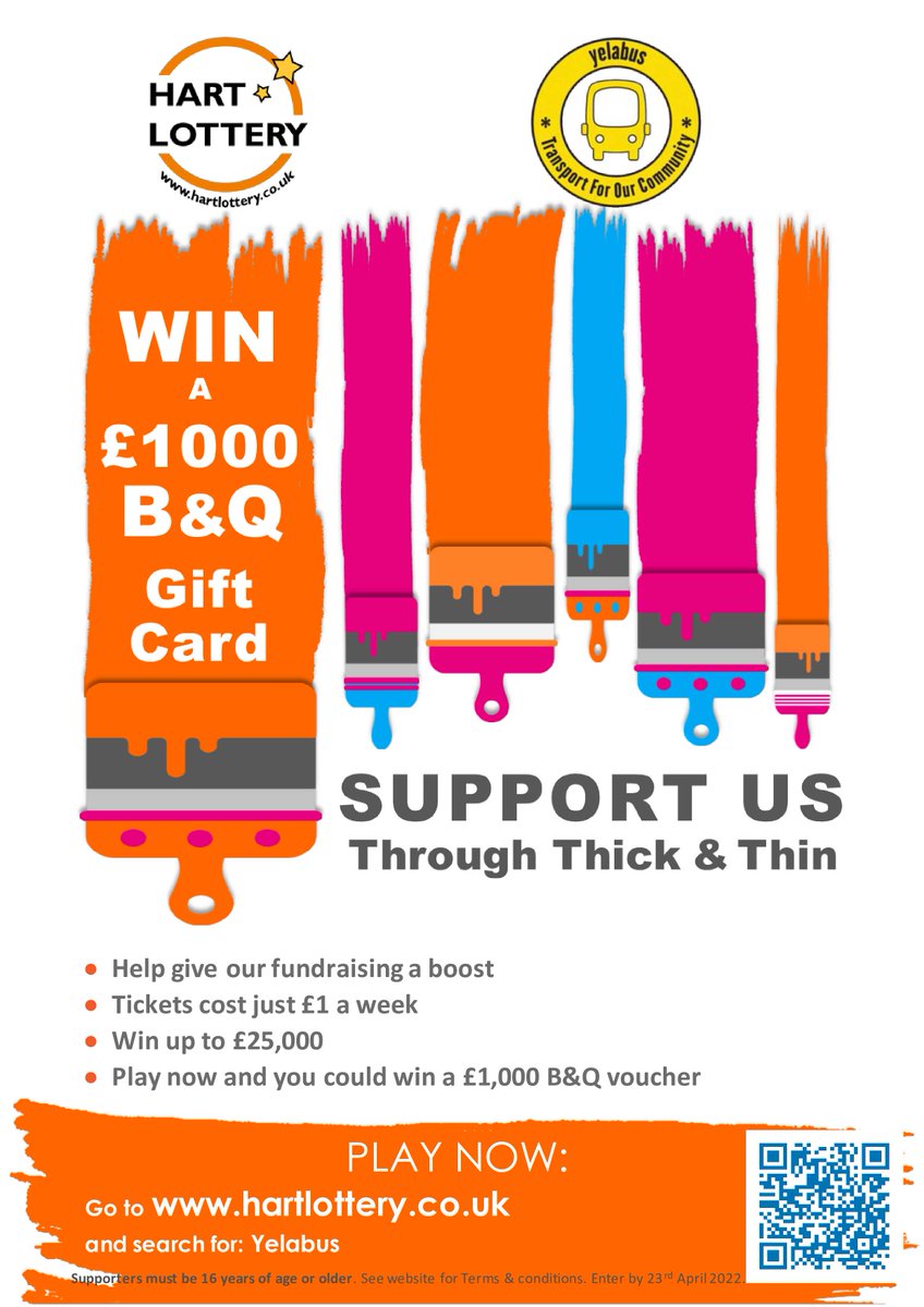 This Spring you could give your home a fresh new look with a fantastic £1,000 B&amp;Q Voucher, while supporting #yelabus!

Buy <a href="/HartLottery/">Hart Lottery</a> tickets before 23rd April to be in with a chance of winning - hartlottery.co.uk/support/yelabus