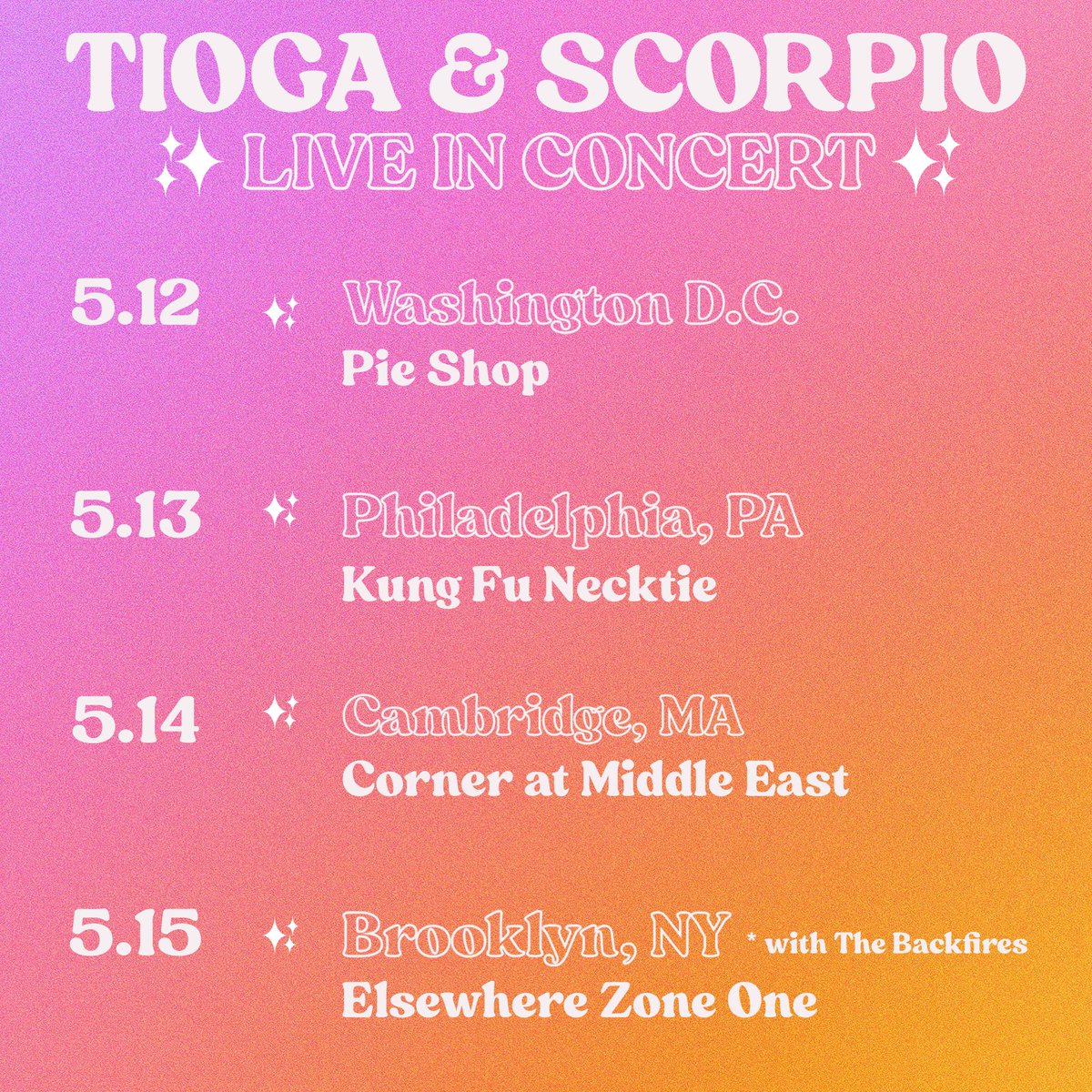 We’re gigging this May with our pal Scorpio. Won’t ya join us?