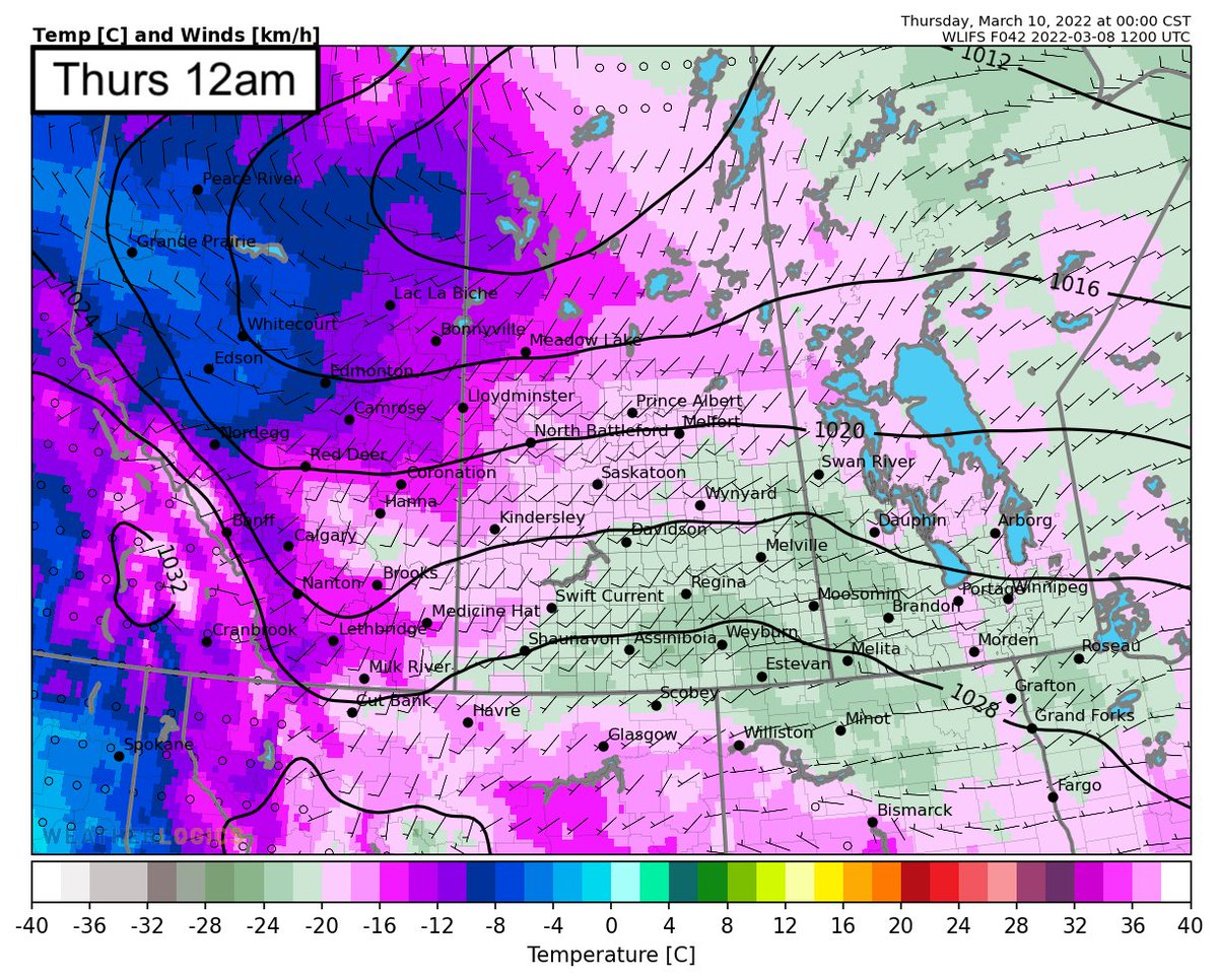 weatherlogics's tweet photo. A Polar airmass will settle into the Canadian Prairies over the next few days. For those looking for milder weather, there is some good news as longer range guidance indicates a good chance of above-average temperatures by next week.
#CdnWx #WestCdnWx #PrairieWx #MbWx #SkWx #AbWx https://t.co/ABkGEsqTla