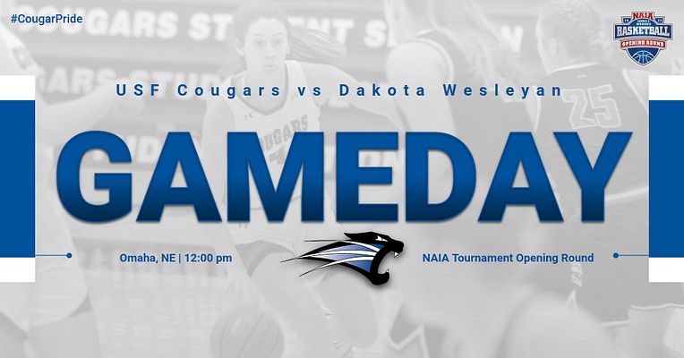 sfcougars's tweet photo. GAMEDAY! @LadyCougBball takes on @DakotaWesleyan in the Opening Round of the NAIA Tournament today in Omaha, Nebraska with tipoff set for 12:00 pm EST. Watch live at https://t.co/YjG2ygrIEt #CougarPride #CougarStrong #USFAthletics https://t.co/YMFf8bbTty