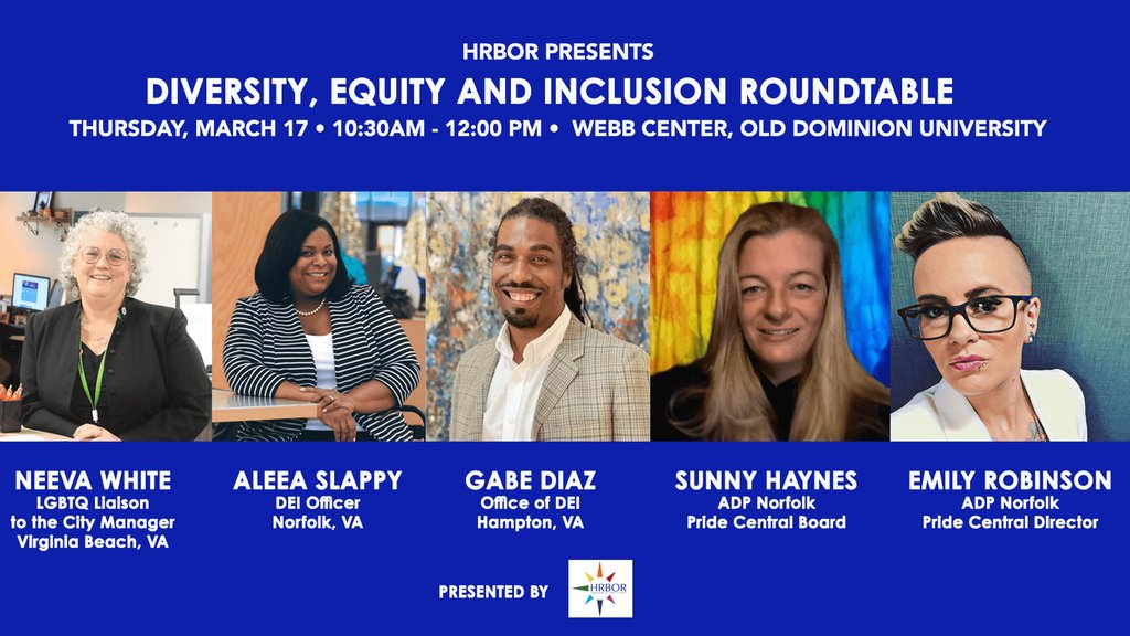 HRBOR's tweet photo. Join HRBOR - next Thursday, March 17th at the Webb Center at ODU - for our 2nd Diversity + Inclusion Roundtable!! 

Learn More and Get Registered on our website:

https://t.co/PftLJTSDO6

#equalopportunity #unconsciousbias #757 #lgbtq #diversityinclusion #HRBOR #BreakTheBias https://t.co/wmsTvOGFCD