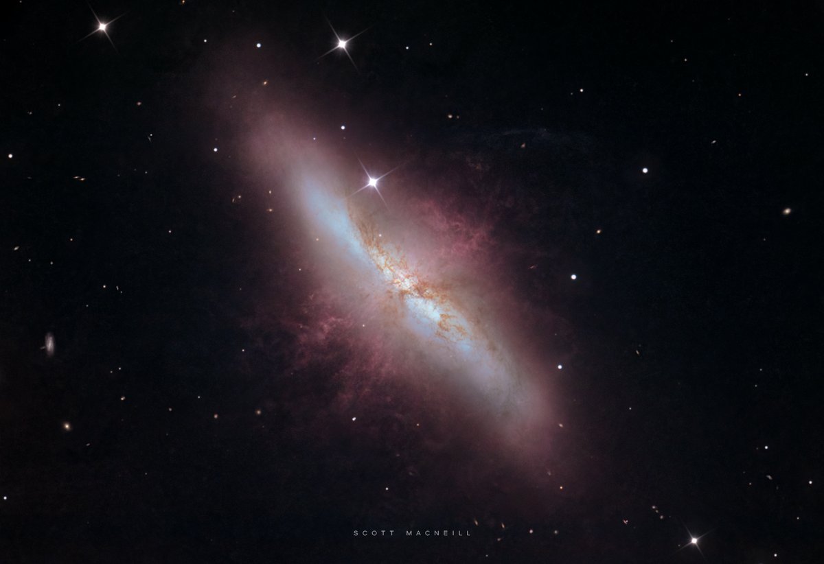 FrostyDrewOBSY's tweet photo. Here is another stunning image we captured using our new #PlaneWave #CDK600 telescope. This is the #Messier82 starburst galaxy that is found in the constellation #UrsaMajor, and resides at 11.85 light years distant. We captured this on Mar 3, 2022. #Astrophotography https://t.co/BGidlnsOvt
