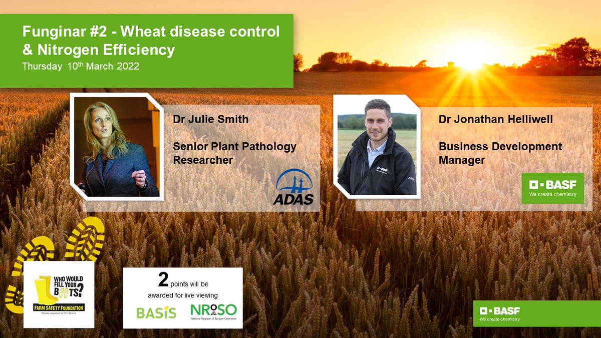 BASFcropUK's tweet photo. Don`t miss our 2nd #Funginar tomorrow morning
📅10 March (8-9am)
#Wheat disease control & #Nitrogen efficiency
🎙️Guest speakers @JulieSmithADAS @adas and @jon_helliwell
2 @BASISRegLtd & NRoSO points available
Watch live: https://t.co/wKEeblqF5u https://t.co/J5Wm5Zok5U